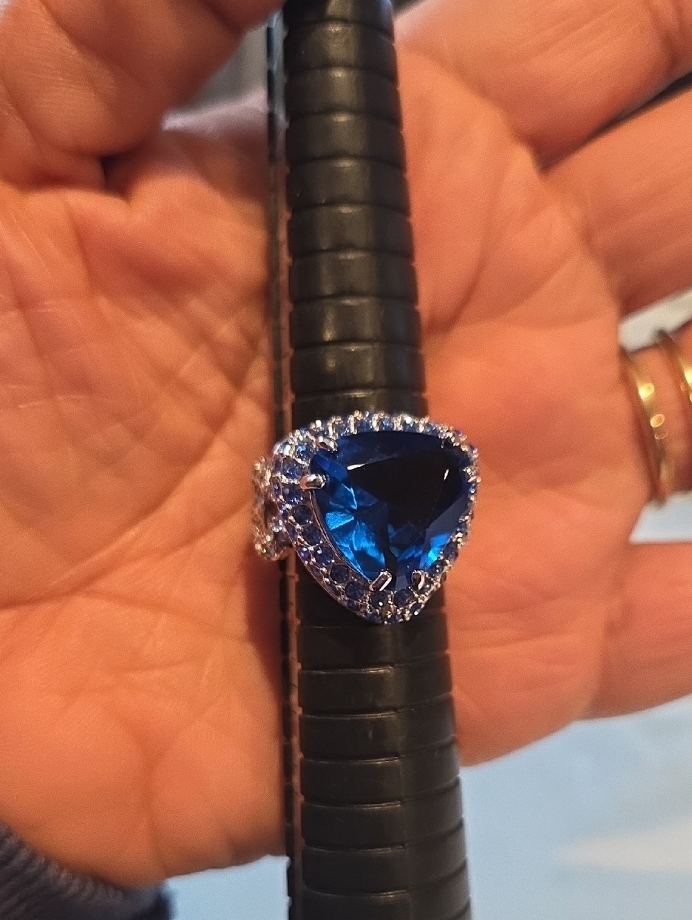 Blue Heart Solitaire Cocktail Ring with Halo